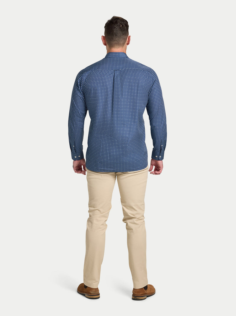 Long Sleeve Dotty Print Cotton Shirt  - Navy