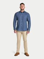 Long Sleeve Dotty Print Cotton Shirt  - Navy