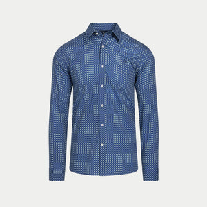 Long Sleeve Dotty Print Cotton Shirt  - Navy