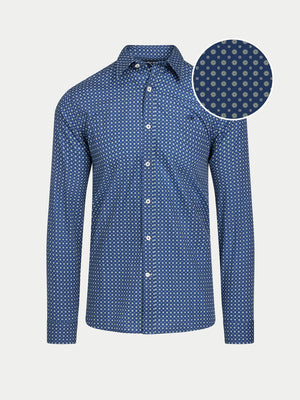 Long Sleeve Dotty Print Cotton Shirt  - Navy