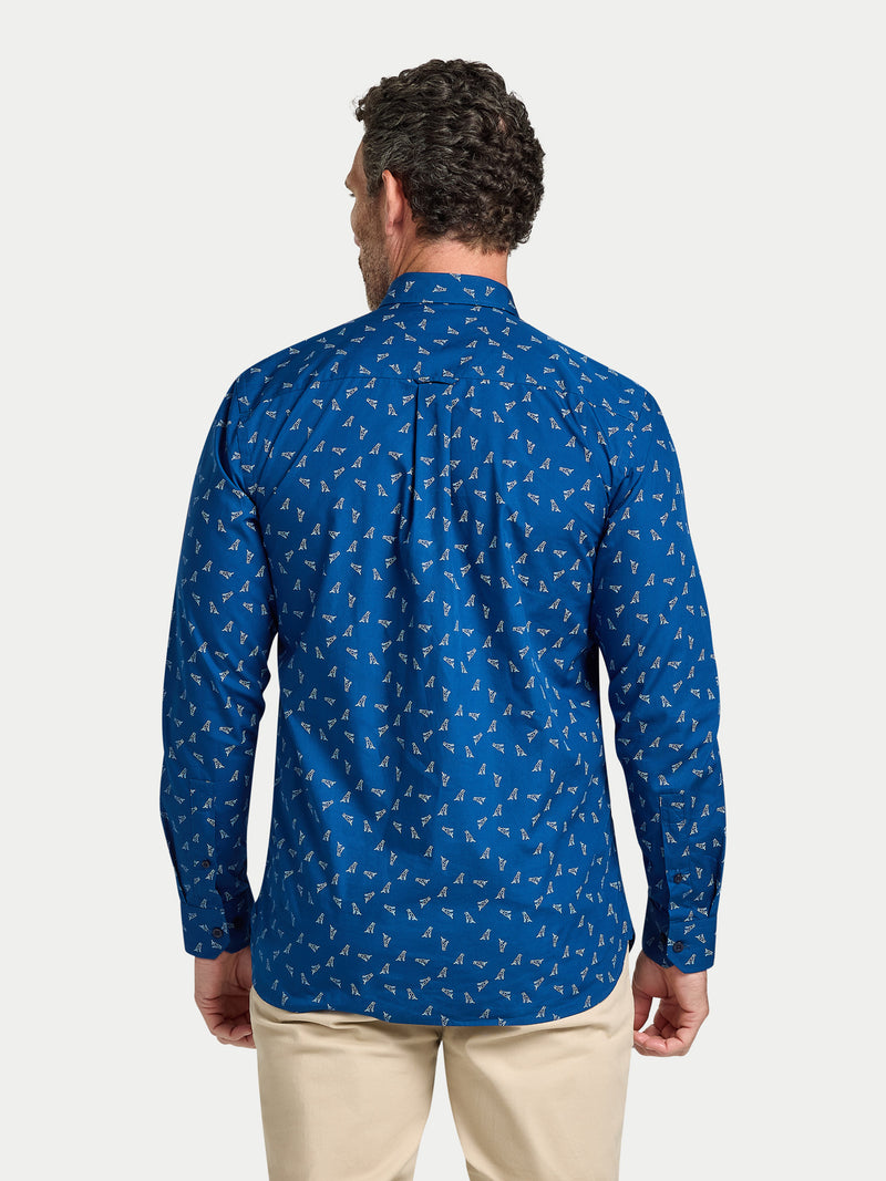 Long Sleeve Labrador Print Cotton Shirt  - Navy