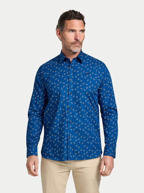 Long Sleeve Labrador Print Cotton Shirt  - Navy