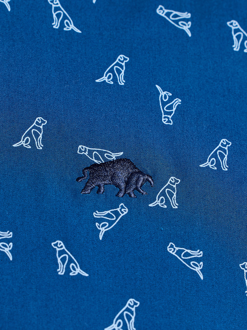 Long Sleeve Labrador Print Cotton Shirt  - Navy