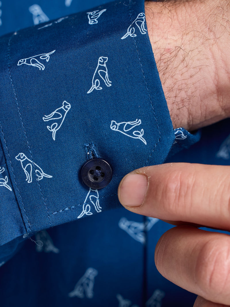 Long Sleeve Labrador Print Cotton Shirt  - Navy