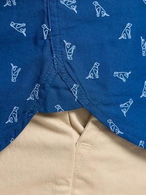 Long Sleeve Labrador Print Cotton Shirt  - Navy