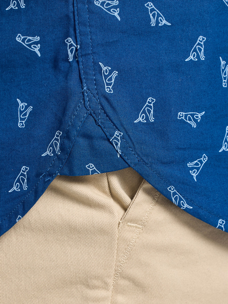 Long Sleeve Labrador Print Cotton Shirt  - Navy