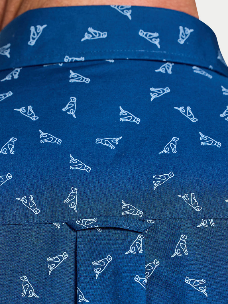 Long Sleeve Labrador Print Cotton Shirt  - Navy