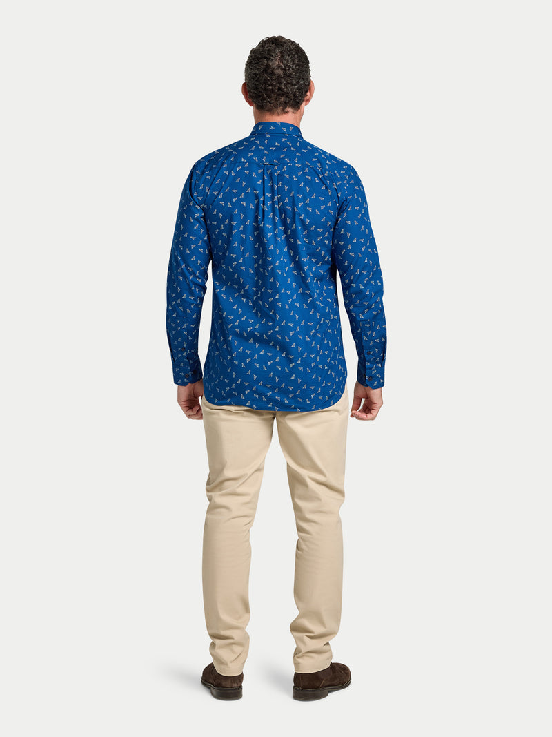 Long Sleeve Labrador Print Cotton Shirt  - Navy