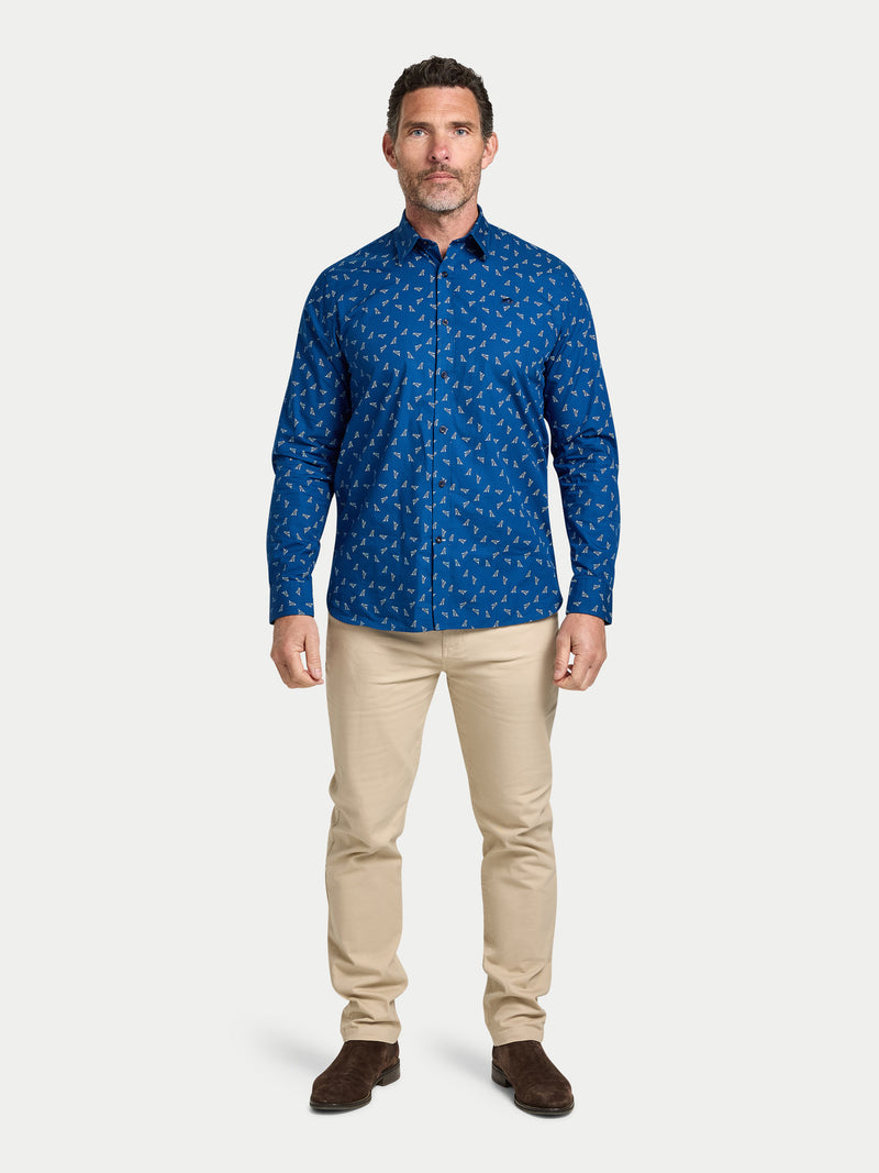 Long Sleeve Labrador Print Cotton Shirt  - Navy