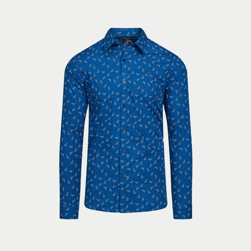 Long Sleeve Labrador Print Cotton Shirt  - Navy