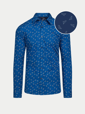 Long Sleeve Labrador Print Cotton Shirt  - Navy