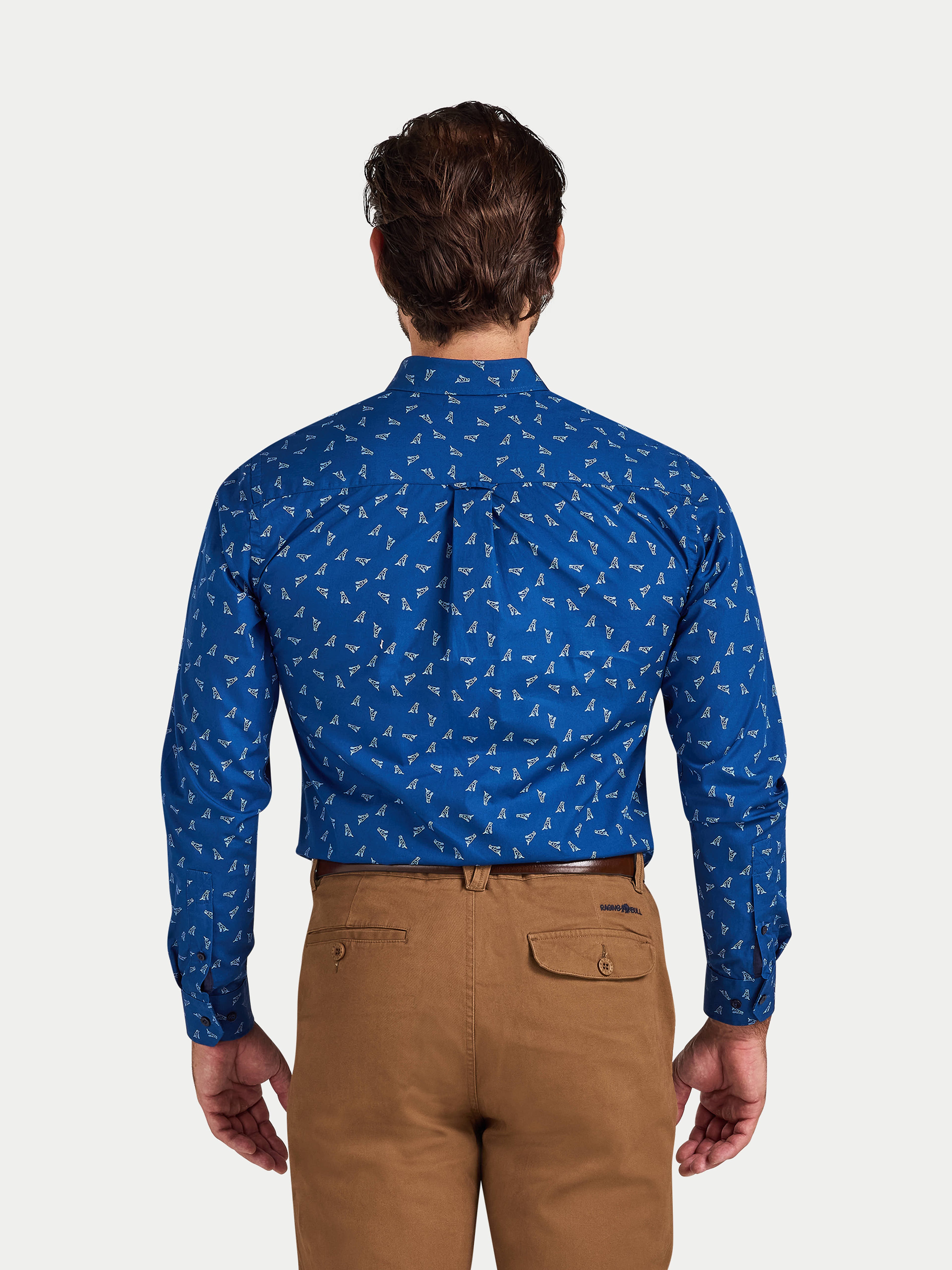 Labrador Print Cotton Shirt  - Long Sleeve - Navy