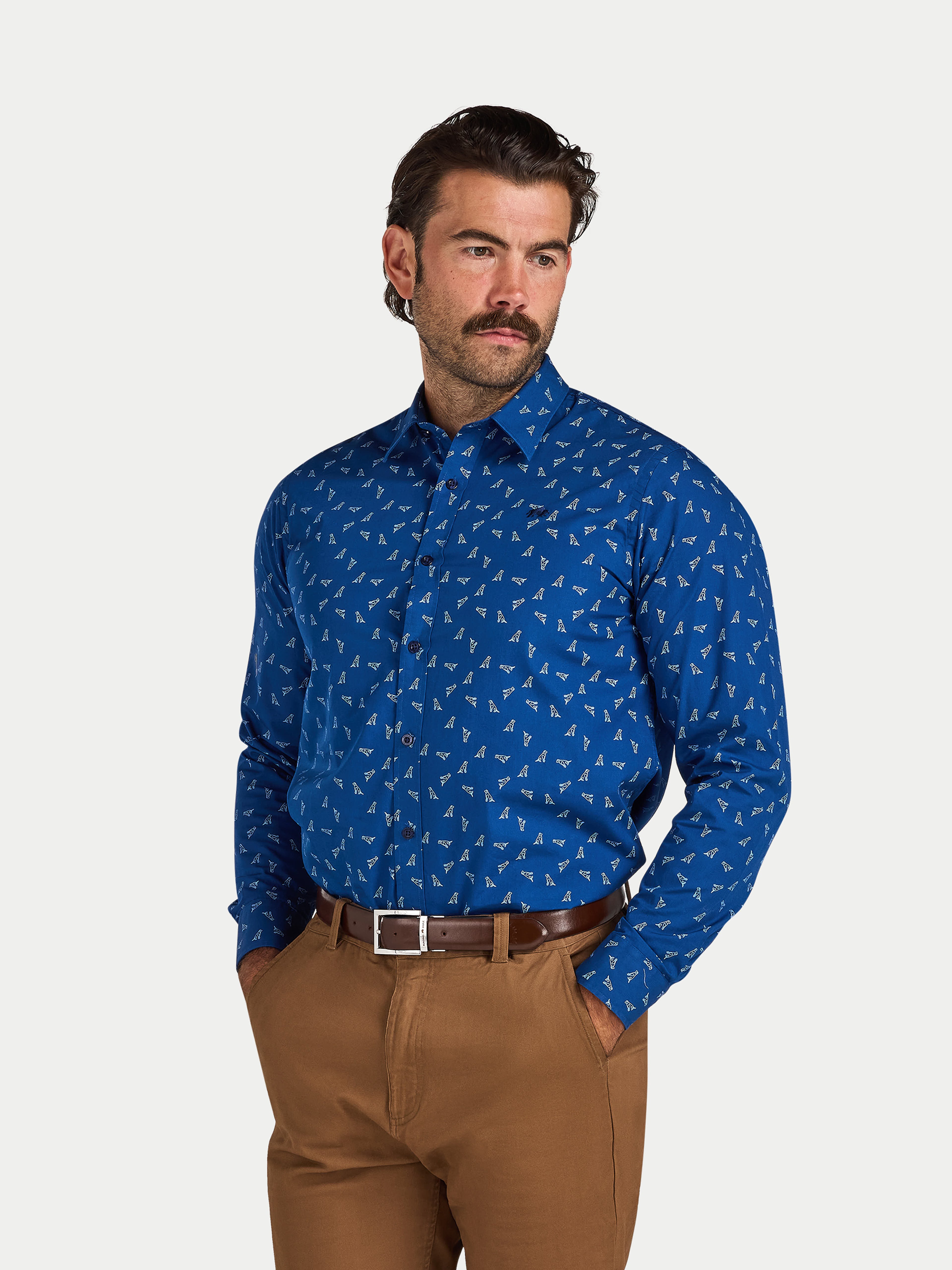 Labrador Print Cotton Shirt  - Long Sleeve - Navy