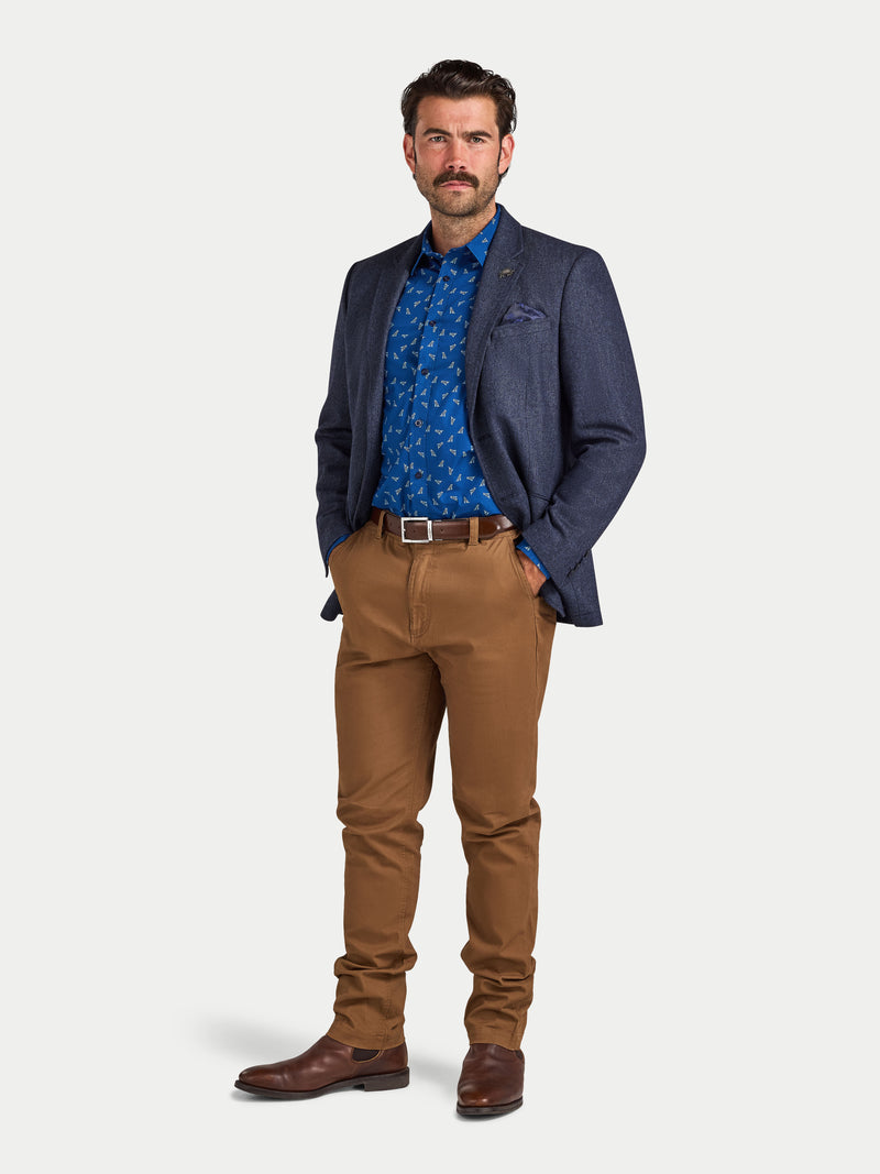 Long Sleeve Labrador Print Cotton Shirt  - Navy