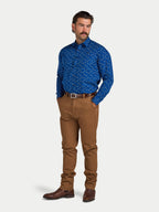 Labrador Print Cotton Shirt  - Long Sleeve - Navy
