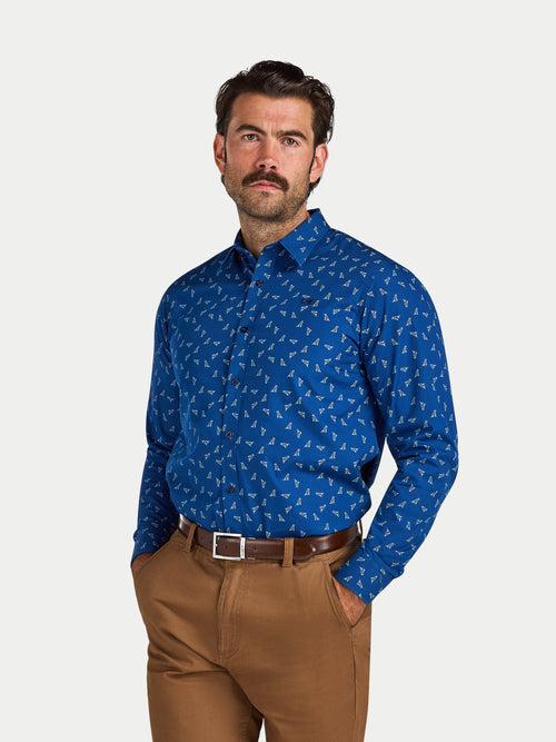 Long Sleeve Labrador Print Cotton Shirt  - Navy
