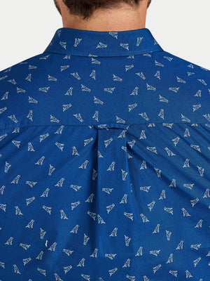 Long Sleeve Labrador Print Cotton Shirt  - Navy