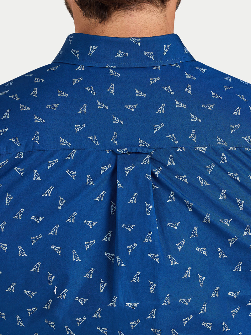 Long Sleeve Labrador Print Cotton Shirt  - Navy