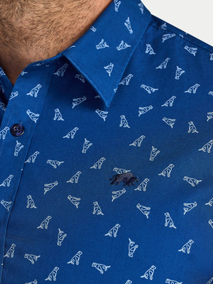Long Sleeve Labrador Print Cotton Shirt  - Navy