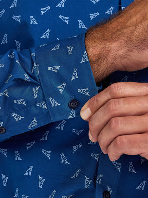 Long Sleeve Labrador Print Cotton Shirt  - Navy
