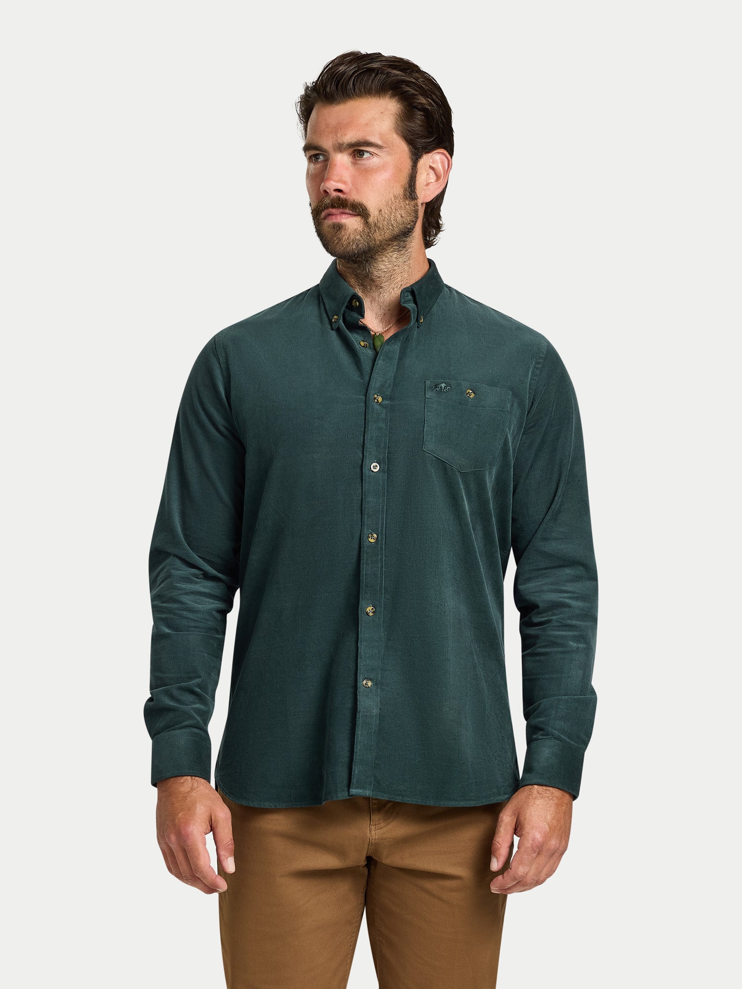 Long Sleeve Soft Needle Corduroy Shirt - Forest