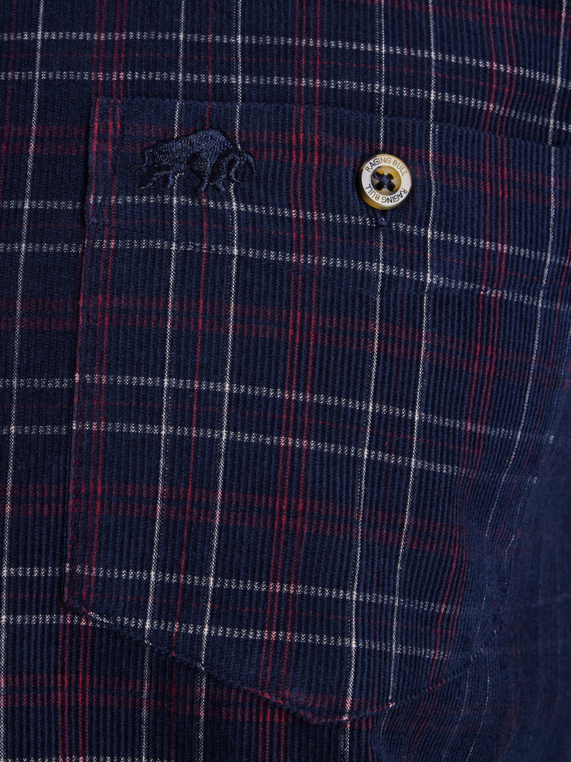 Long Sleeve Check Corduroy Shirt - Claret