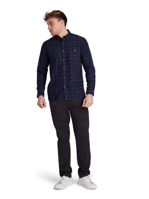 Long Sleeve Check Corduroy Shirt - Claret