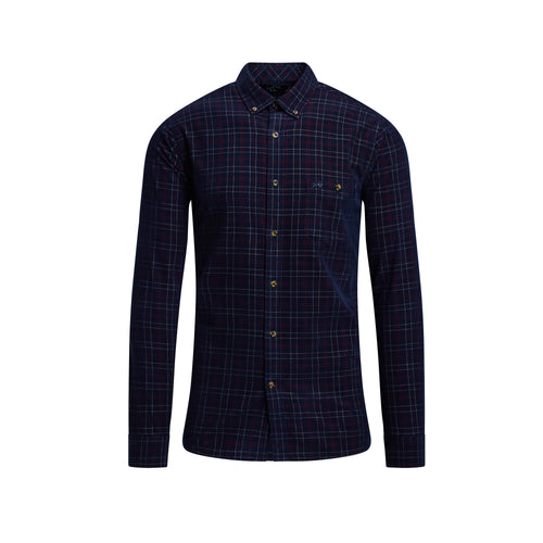 Long Sleeve Check Corduroy Shirt - Claret