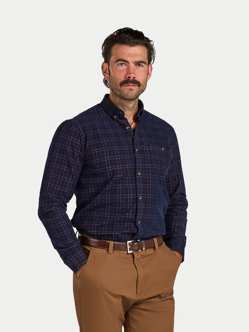 Long Sleeve Check Corduroy Shirt - Claret
