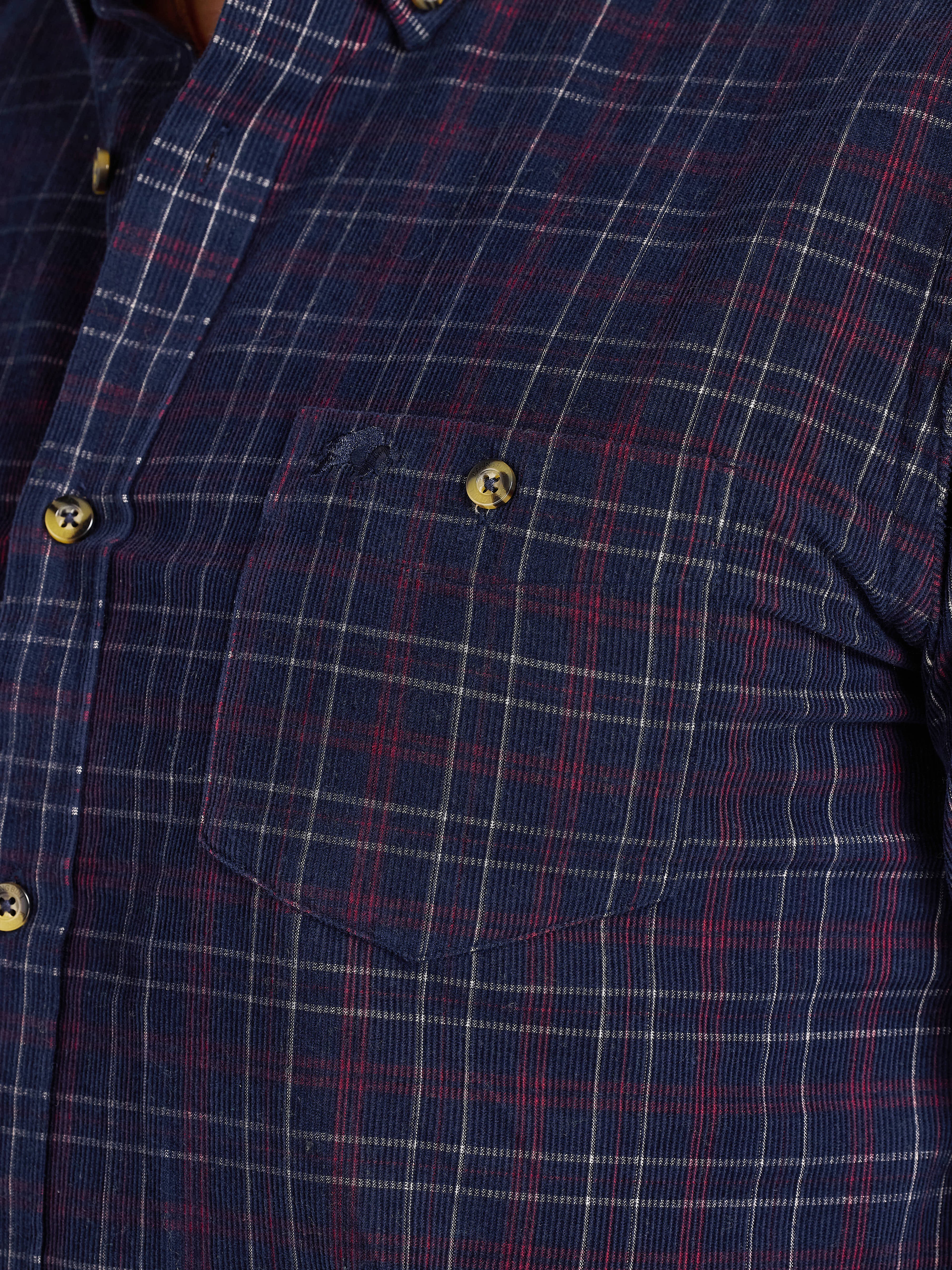Long Sleeve Check Corduroy Shirt - Claret