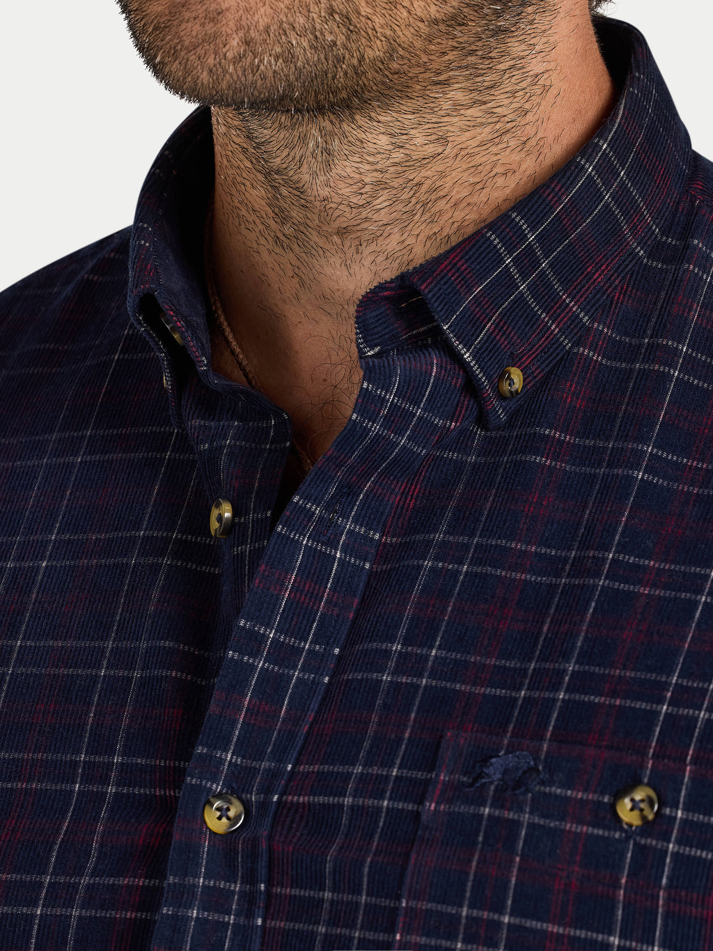 Long Sleeve Check Corduroy Shirt - Claret