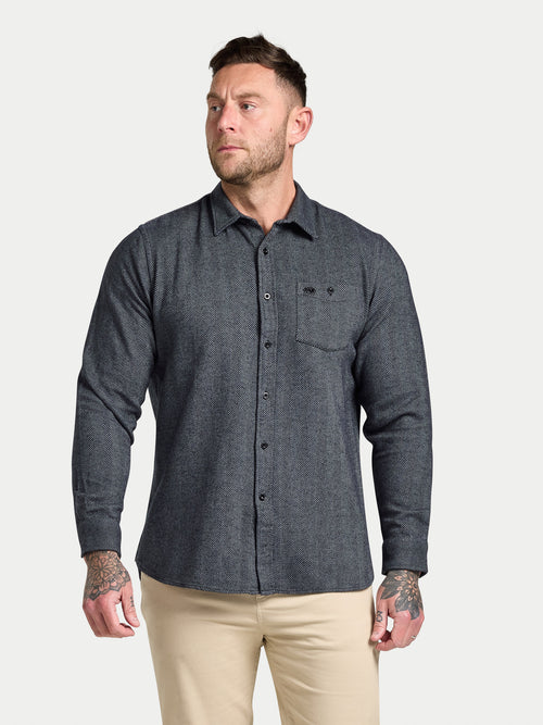 Long Sleeve Brushed Two Tone Bold Herringbone Shirt  - Charcoal