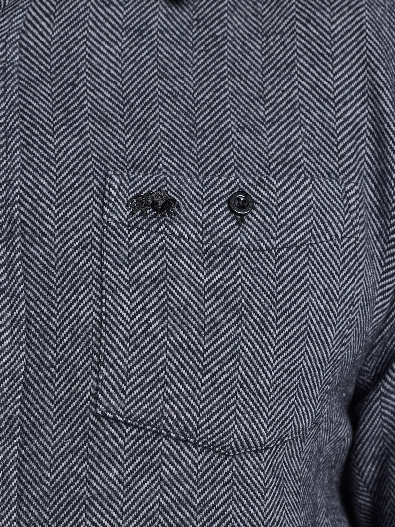 Long Sleeve Brushed Two Tone Bold Herringbone Shirt  - Charcoal