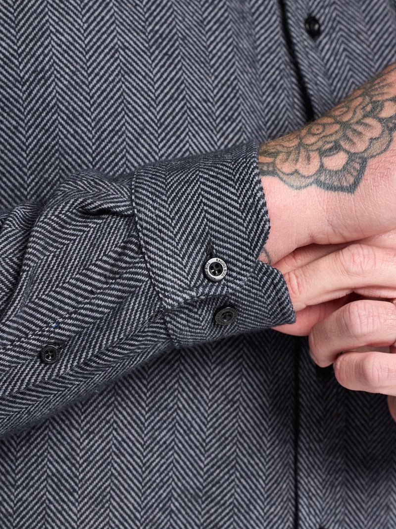 Long Sleeve Brushed Two Tone Bold Herringbone Shirt  - Charcoal