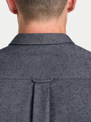 Long Sleeve Brushed Two Tone Bold Herringbone Shirt  - Charcoal