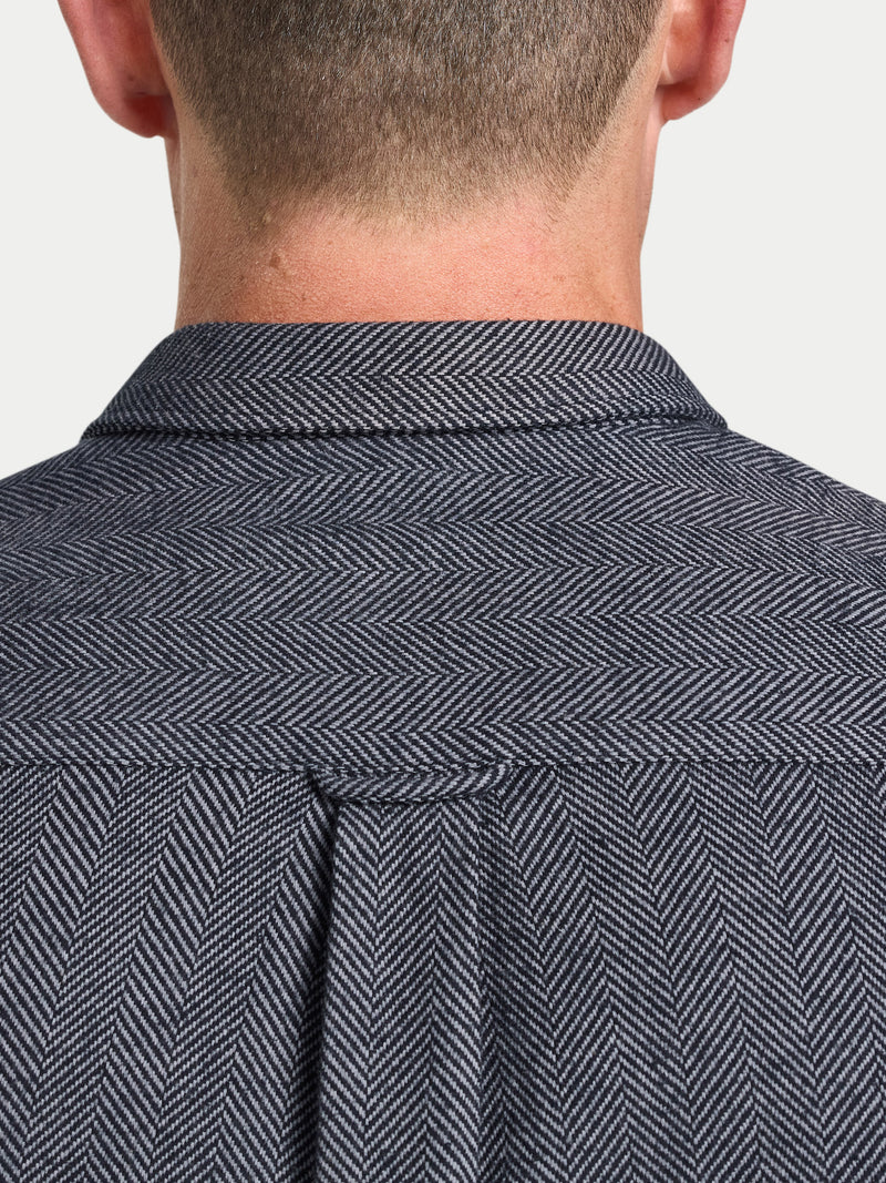 Long Sleeve Brushed Two Tone Bold Herringbone Shirt  - Charcoal