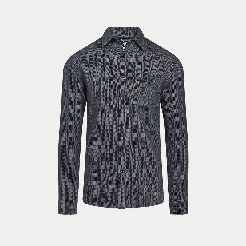 Long Sleeve Brushed Two Tone Bold Herringbone Shirt  - Charcoal