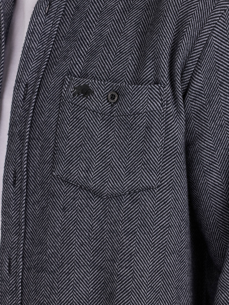 Long Sleeve Brushed Two Tone Bold Herringbone Shirt  - Charcoal