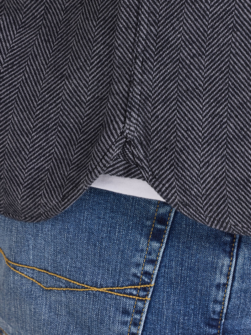 Long Sleeve Brushed Two Tone Bold Herringbone Shirt  - Charcoal