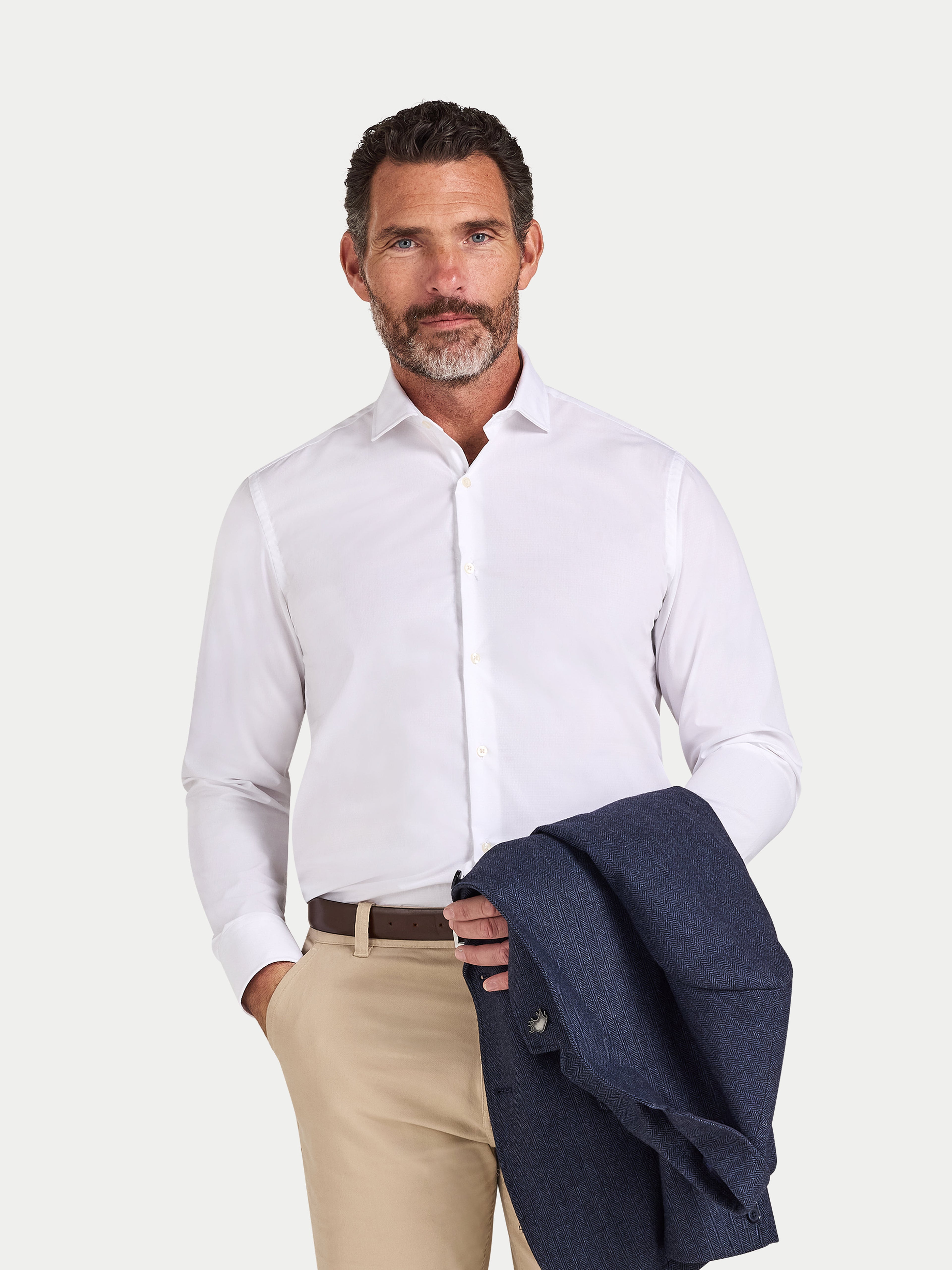 Long Sleeve Premium Dobby Cotton Oxford Shirt  - White