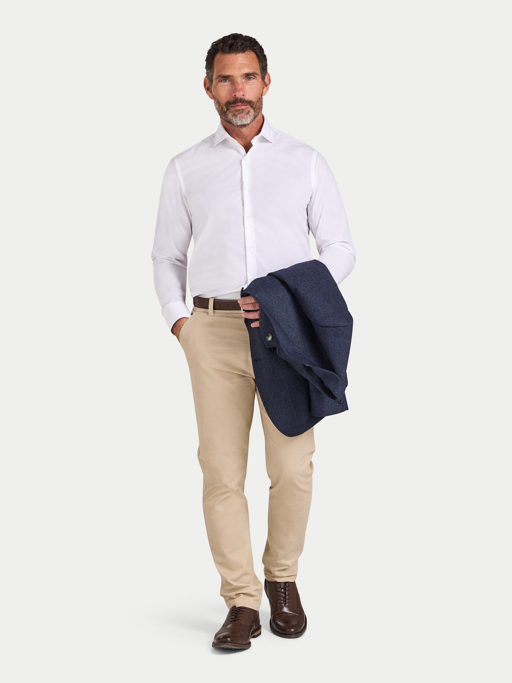 Long Sleeve Premium Dobby Cotton Oxford Shirt  - White