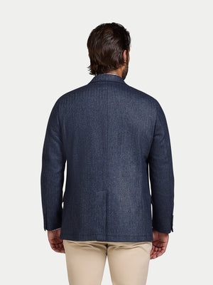 Herringbone Wool Blazer - Navy