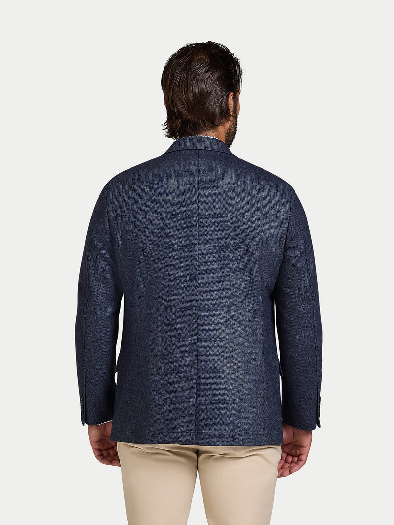 Herringbone Wool Blazer - Navy