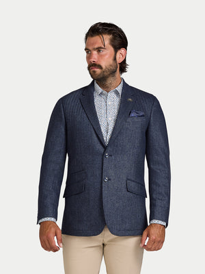 Herringbone Wool Blazer - Navy