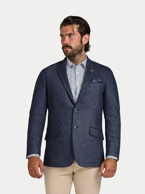 Herringbone Wool Blazer - Navy