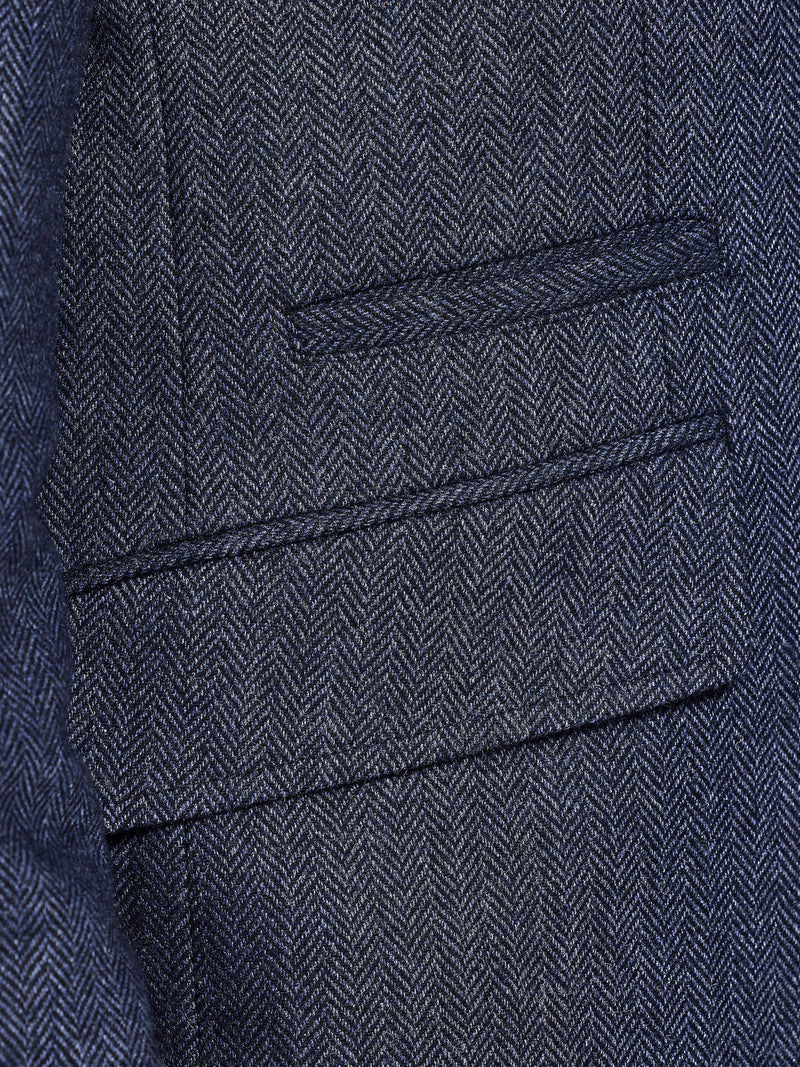 Herringbone Wool Blazer - Navy