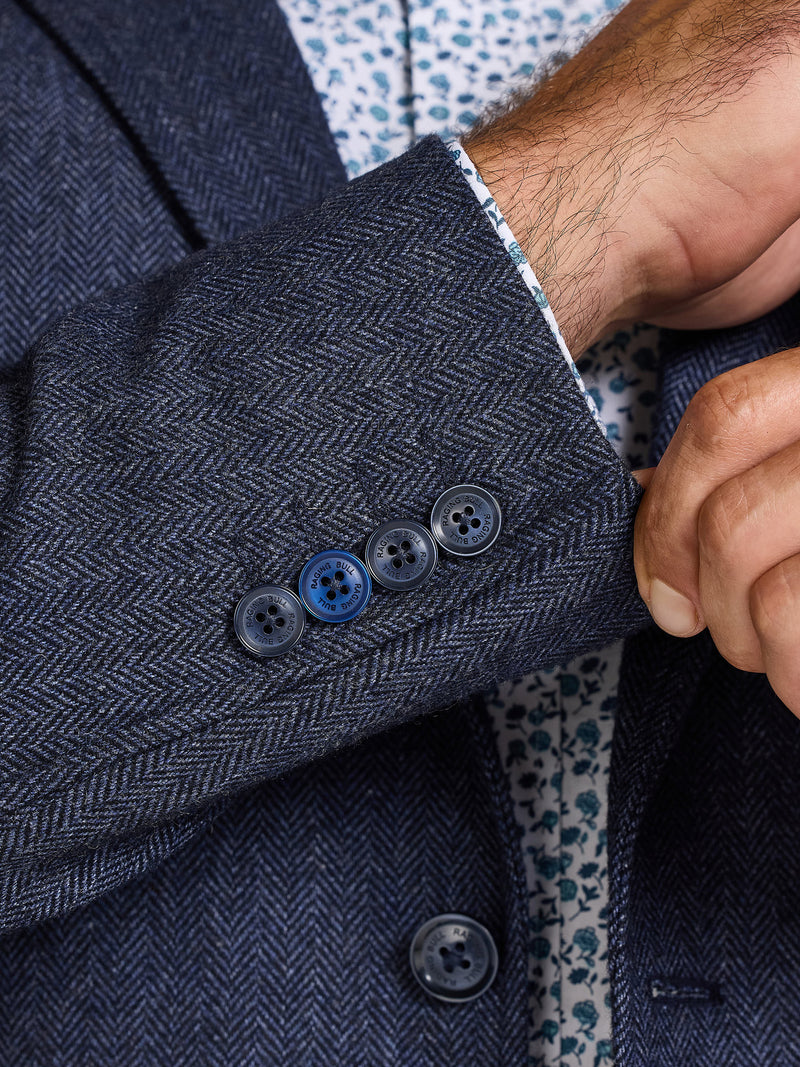 Herringbone Wool Blazer - Navy
