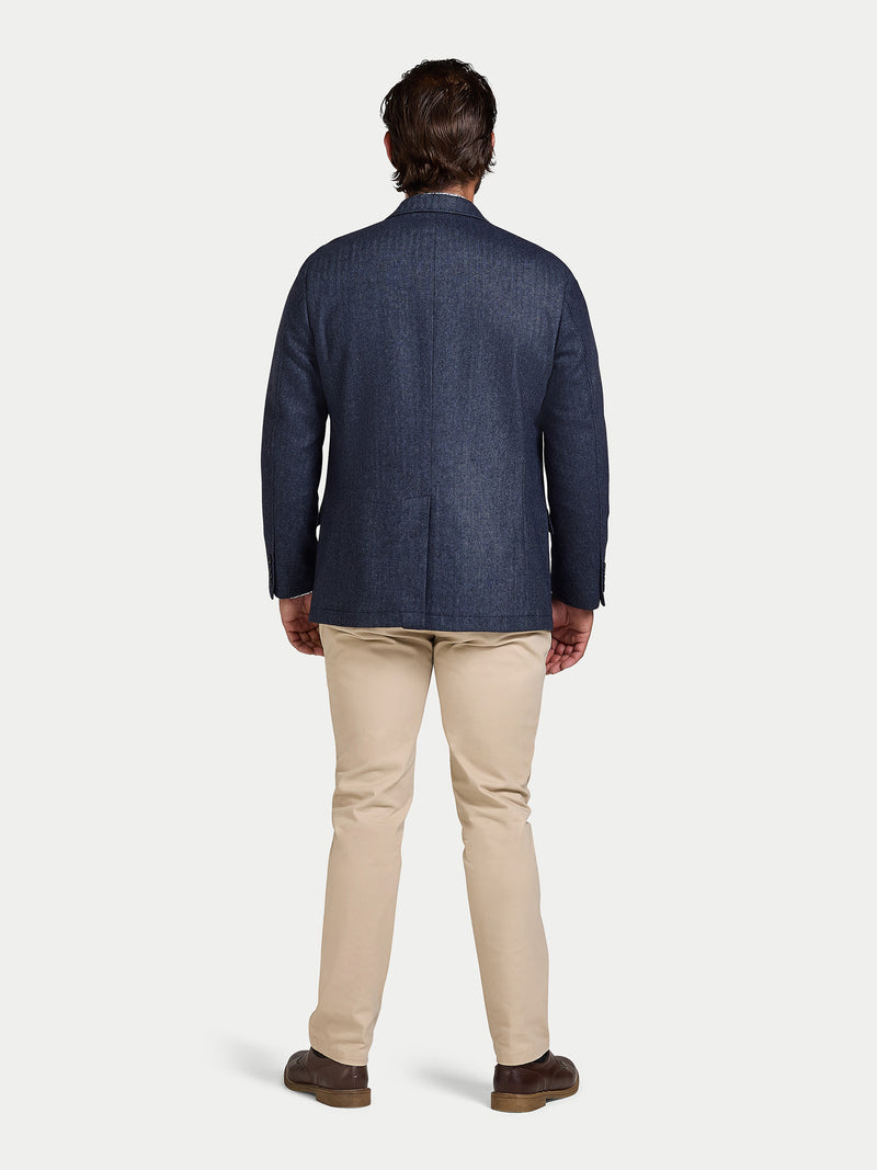 Herringbone Wool Blazer - Navy