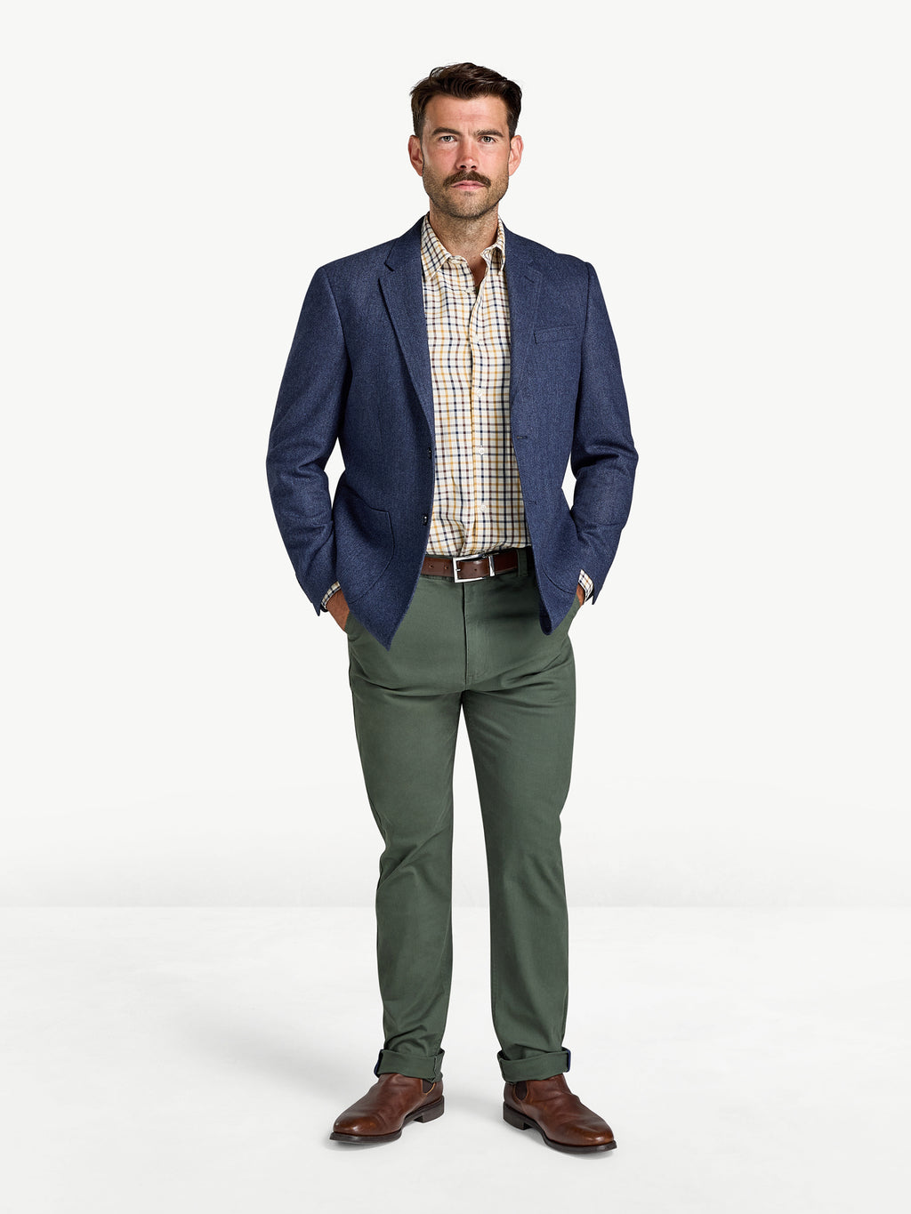 Herringbone Wool Blazer - Navy