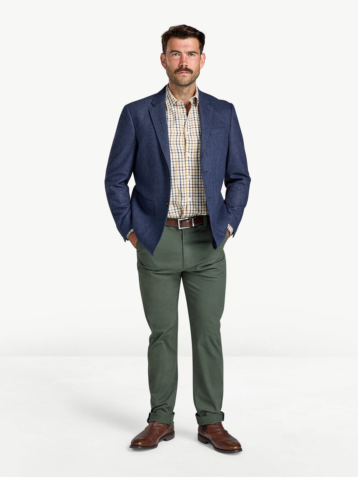 Herringbone Wool Blazer - Navy